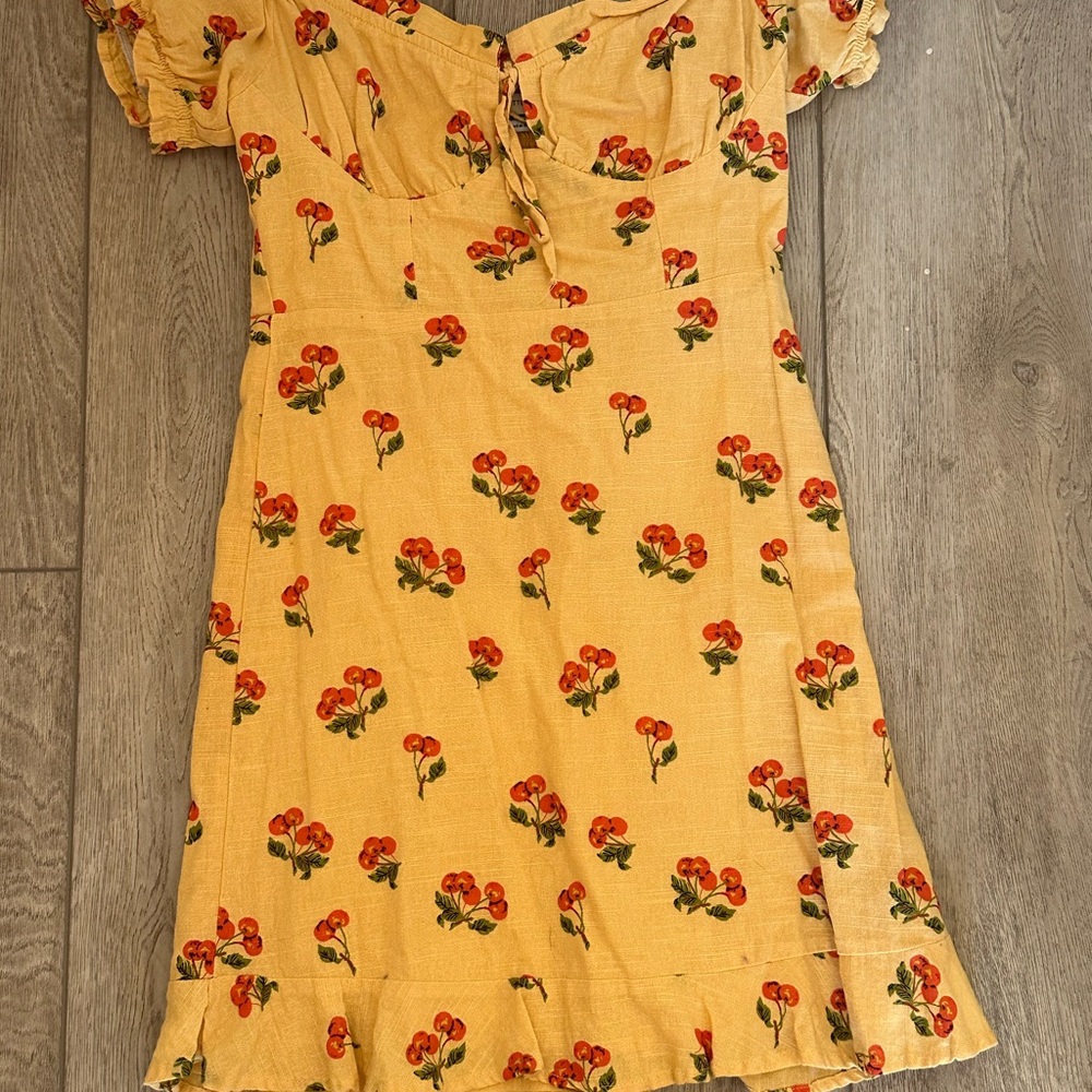 Urban Outfitters Yellow Sundress with Red Floral Accents